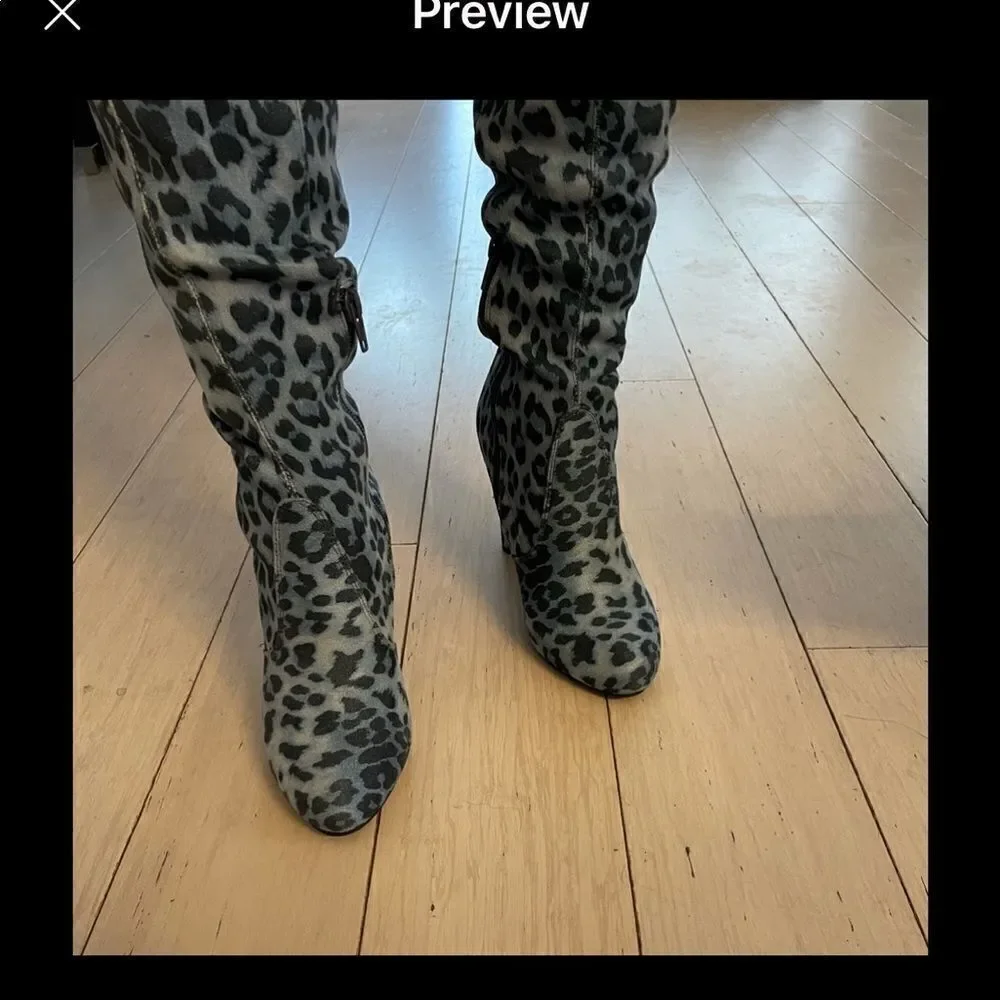 WILD DIVA BLUE LEOPARD OVER THE KNEE BOOTS…